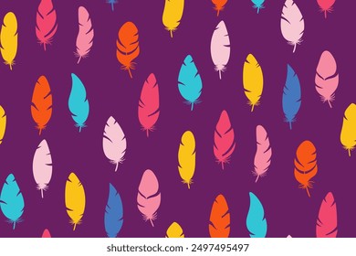 Bird feathers seamless pattern. Bohemian feather abstract boundless background. Feather shape ornament endless design for paper print, fabric textile, wrapper backdrop template silhouette vector