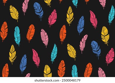 Bird feathers seamless pattern. Bohemian feather abstract boundless background. Feather rustic ornament endless design for paper print, fabric textile, wrapper backdrop template stylized vector