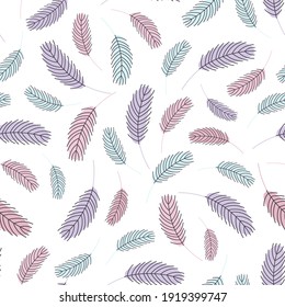 Bird feathers seamless pattern. Easter pattern with chicken feathers. Vector flat illustration. Design for textiles, packaging, wrappers, greeting cards, paper, printing.