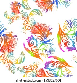 Bird feathers seamless pattern. Floral abstraction background. Vector illustration