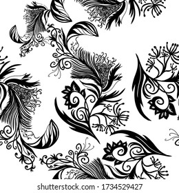 Bird feathers seamless pattern. Vector illustration