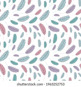 Bird feathers seamless pattern. Pattern with feathers. Vector flat illustration. Design for textiles, packaging, wrappers, greeting cards, paper, printing.