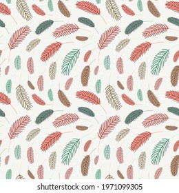 Bird feathers seamless pattern. Pattern with feathers. Vector flat illustration. Design for textiles, packaging, wrappers, greeting cards, paper, printing.