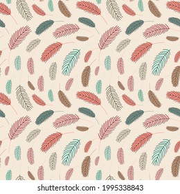 Bird feathers seamless pattern. Pattern with feathers. Vector flat illustration. Design for textiles, packaging, wrappers, greeting cards, paper, printing.