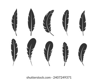 Bird feathers silhouette vector set