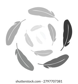  Bird Feathers, vector Flying Feathers Set with Transparency. Clipart Collection. Plume fluffy falling fuzz. Goose or Swan fuzz. 
