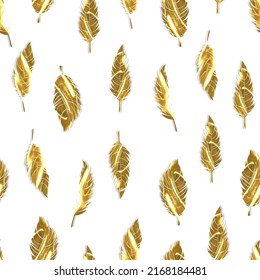 bird feathers vector seamless pattern with gold