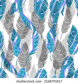 bird feathers vector seamless pattern with gold