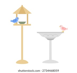 Bird feeder and bird bath illustration