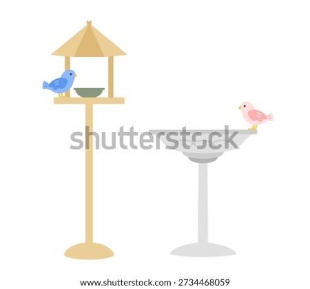 Bird feeder and bird bath illustration