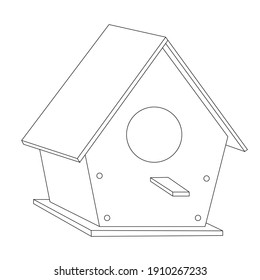 Bird feeder or birdhouse. Vector linear illustration. Suitable for coloring pages for children, as well as for design thematic blogs, articles and other typography