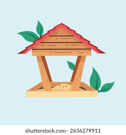 Bird feeder, cartoon birdhouse for feeding forest birds.  vector illustration