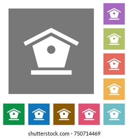 Bird feeder flat icons on simple color square backgrounds