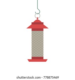 Bird feeder icon isolated on white. Feeding box for food sunflower seeds, nuts to feed birds in winter season. Flat cartoon minimalism simplicity design. Template background. Vector illustration