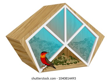 bird feeder with bird isolated on white background