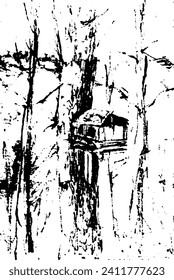 Bird feeder on a tree. Vector hand drawn sketch illustration. Sloppy doodle grunge style