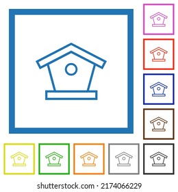 Bird feeder outline flat color icons in square frames on white background