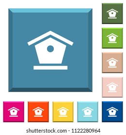 Bird feeder white icons on edged square buttons in various trendy colors