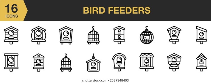 Bird Feeders icon set. Includes bird feeders line icon, and More. Outline icons vector collection.