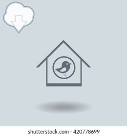 Bird feeders icon with shadow. Cloud of download with arrow.