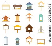 Bird feeders icons set. Flat set of bird feeders vector icons isolated on white background