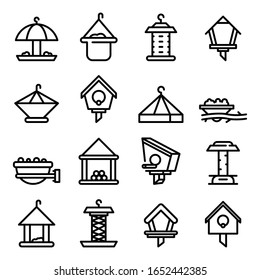 Bird feeders icons set. Outline set of bird feeders vector icons for web design isolated on white background