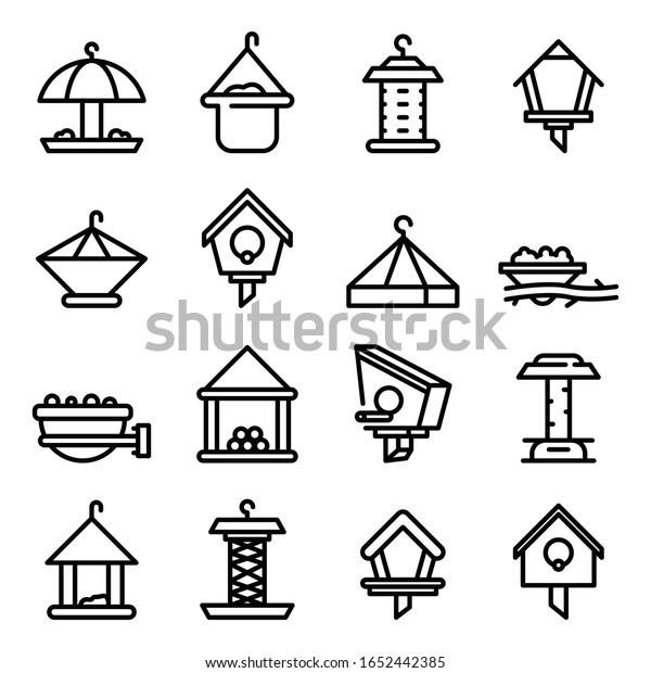 Bird feeders icons\
set. Outline set of bird feeders vector icons for web design\
isolated on white\
background