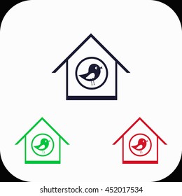 Bird feeders Illustration set. Blue, green, red icon.