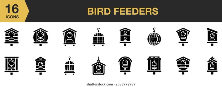 Bird Feeders solid icon set. Includes bird feeders solid icons, and More. Solid icons vector collection.