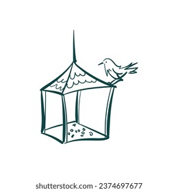 bird feeders vector sketch simple doodle hand drawn line illustration isolated abstract sign symbol clip art