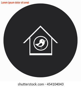 Bird feeders web icon. Gray circle button with white illustration.