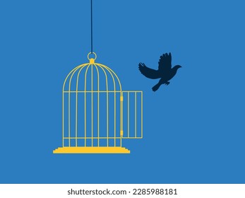 bird fell out of the cage. The concept of freedom and emancipation. vector 