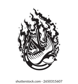 Bird and fire element tattoo illustration