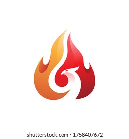 Bird and Fire Flame Phoenix Logo Illustration