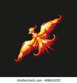 Bird fire Phoenix bright on a black background is fabulous