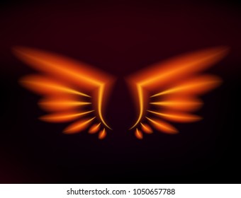 Bird fire wings vector fantasy feather burning fly mystic glow fiery burn hot art wings illustration on black.