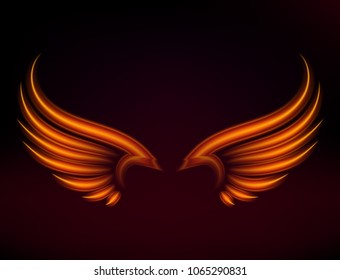 Bird fire wings vector fantasy feather burning fly mystic glow fiery burn hot art wings illustration on black.