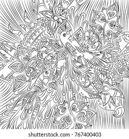Bird and fish, doodle, hand-drawn