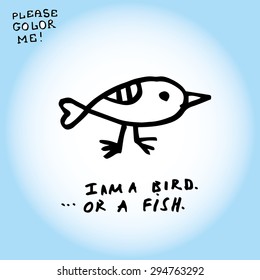 Bird or fish - hand drawn vector illustration for coloring