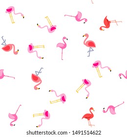 Bird Flamingo Vector Seamless Pattern Color Illustration