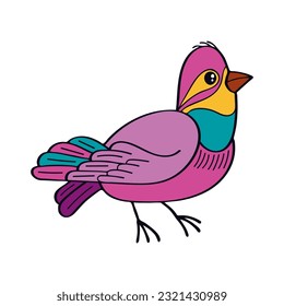 Bird flat. Cute little forest bird. Exotic feathered. Hand drawn vector sketch illustration.
