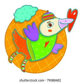 The bird flies and keeps the heart in its beak