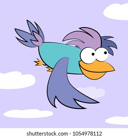 A bird flies in the sky. Vector illustration.