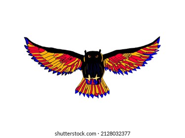 a bird in flight with colorful wings