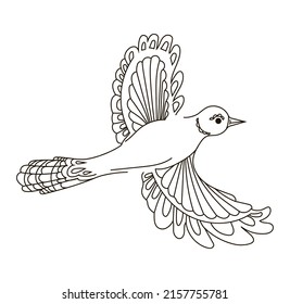 Bird in flight in doodle style. Fantasy bird. Inside it is painted with a patterned line. Vector illustration isolated on white background.