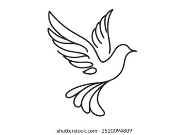 bird in flight, dove one line icon, linear style badge, vector illustration.