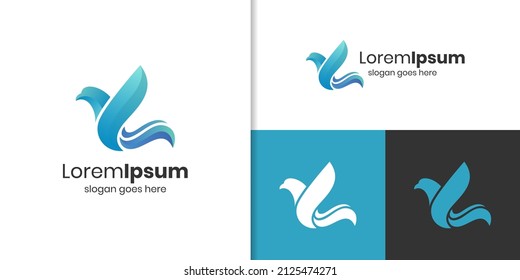 Bird in flight or flying modern logo gradient styled vector illustration