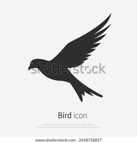 Bird in flight icon silhouette. Vector logo of a bird. Illustration side view isolated on white background.