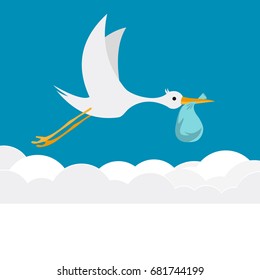 Bird. Flight of the stork in the sky. Vector illustration.