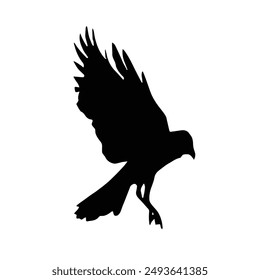 Bird in flight vector art. Silhouette of a raven, wings spread.